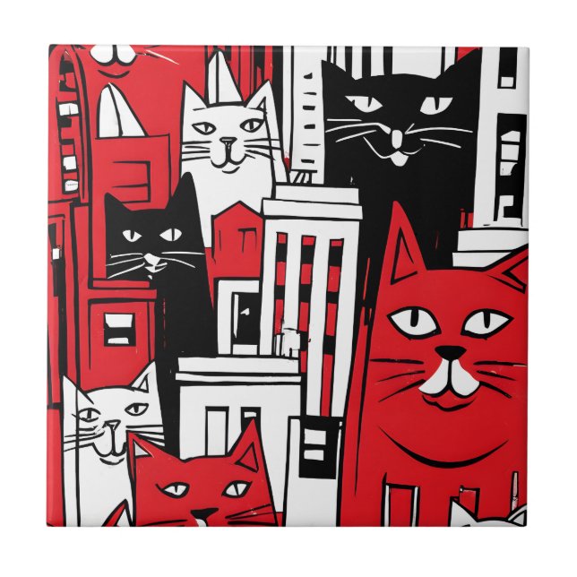 Cats in New York Ceramic Tile (Front)
