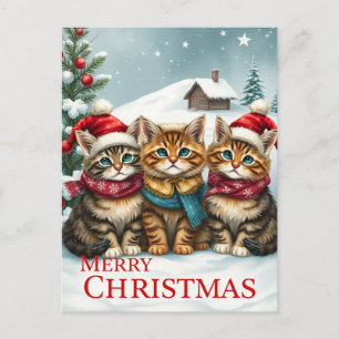 Cats in Preppy Winter Attire and Hats Christmas Holiday Postcard
