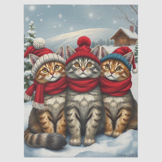 Cats in Preppy Winter Attire and Hats Winter Tissue Paper (Front)