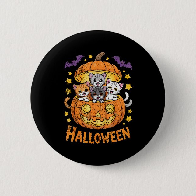 Cats In Pumpkin Cute Halloween Kitties Funny  6 Cm Round Badge (Front)