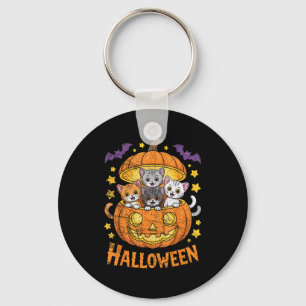Cats In Pumpkin Cute Halloween Kitties Funny  Key Ring