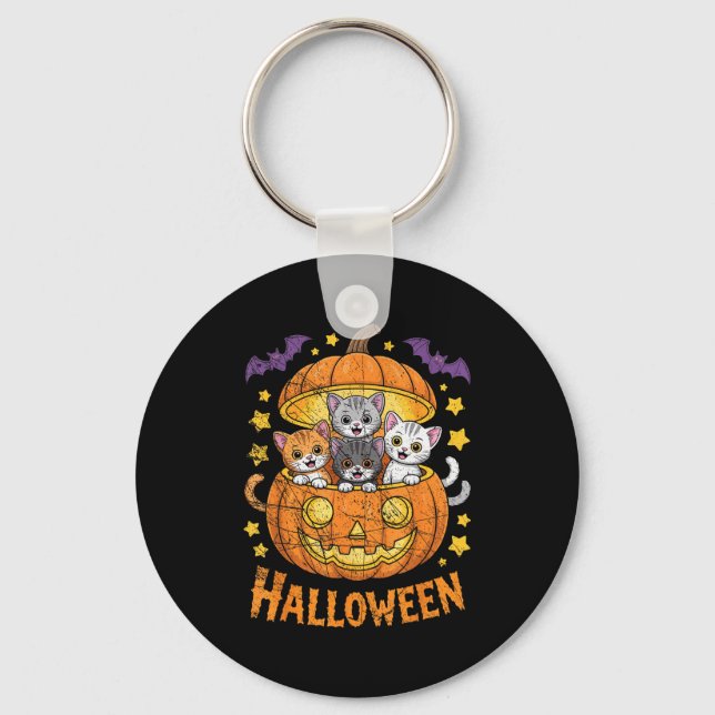 Cats In Pumpkin Cute Halloween Kitties Funny  Key Ring (Front)