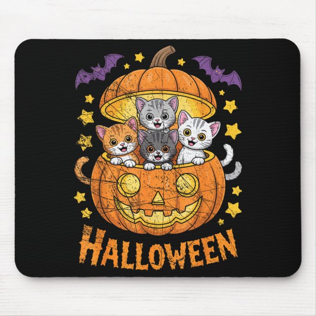Cats In Pumpkin Cute Halloween Kitties Funny  Mouse Pad (Front)