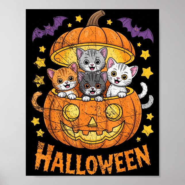 Cats In Pumpkin Cute Halloween Kitties Funny  Poster (Front)