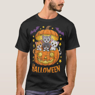 Cats In Pumpkin Cute Halloween Kitties Funny  T-Shirt