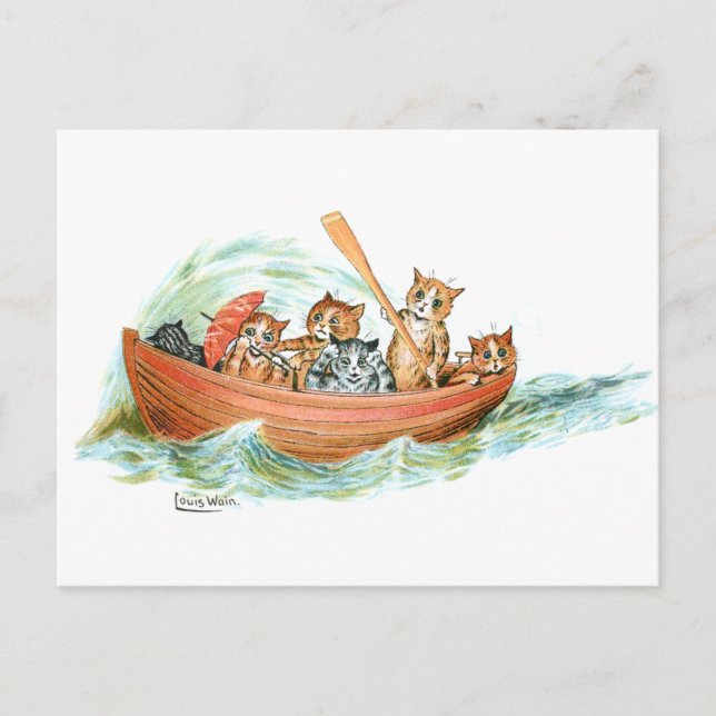 Cats in Row Boat Postcard (Front)