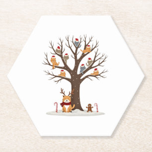 Cats In Snow Tree Winter Christmas Santa Hat X-mas Paper Coaster