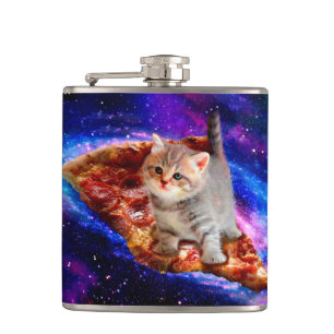 Cats in space pizza hip flask