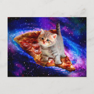 Cats in space pizza postcard