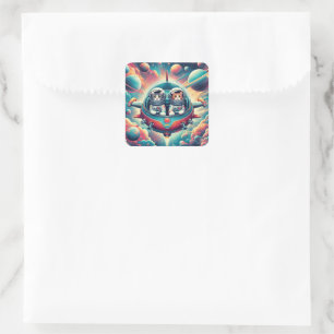 Cats in space sticker! square sticker