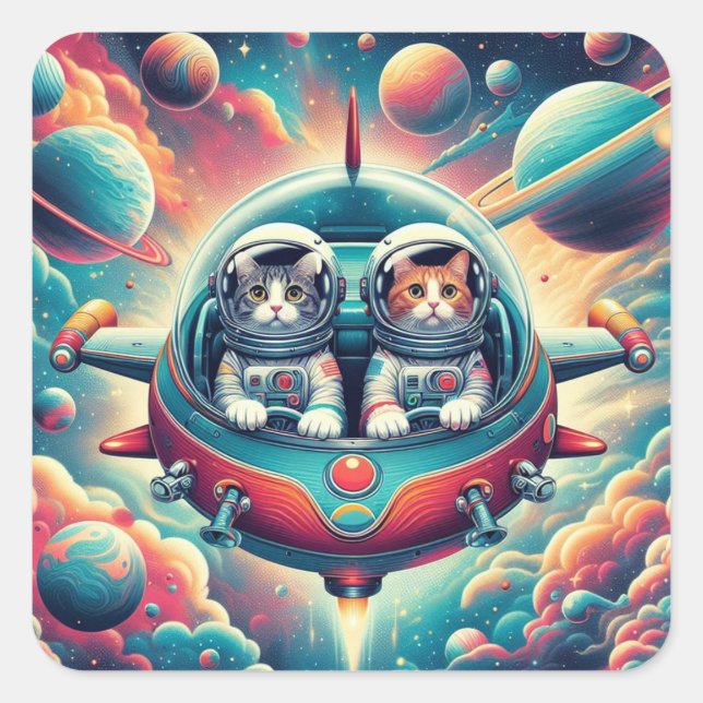 Cats in space sticker! square sticker (Front)