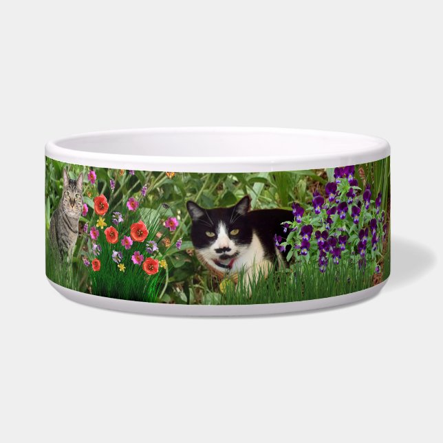 Cats in The Flower Garden Photo Collage Pet Water  (Front)