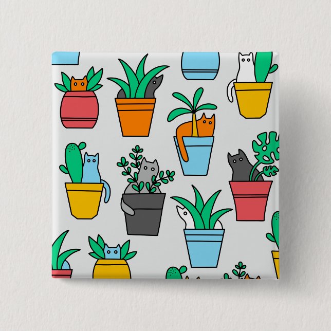 Cats in the flowerpots 15 cm square badge (Front)