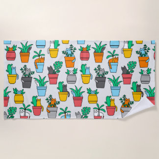 Cats in the flowerpots beach towel