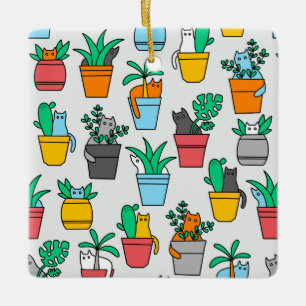 Cats in the flowerpots ceramic ornament