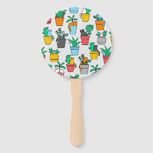 Cats in the flowerpots hand fan