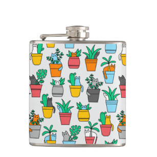 Cats in the flowerpots hip flask