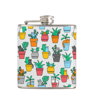 Cats in the flowerpots hip flask