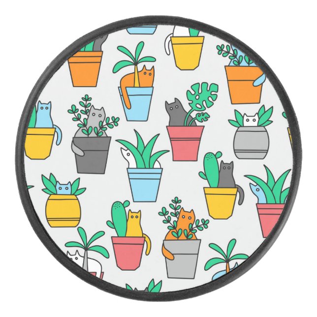 Cats in the flowerpots hockey puck (Front)