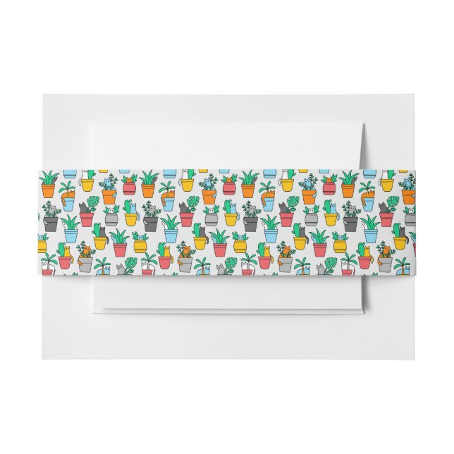 Cats in the flowerpots invitation belly band (Front Example)