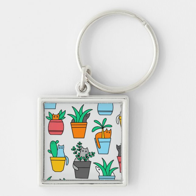 Cats in the flowerpots key ring (Front)
