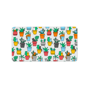 Cats in the flowerpots label