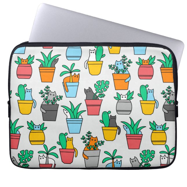 Cats in the flowerpots laptop sleeve (Front)