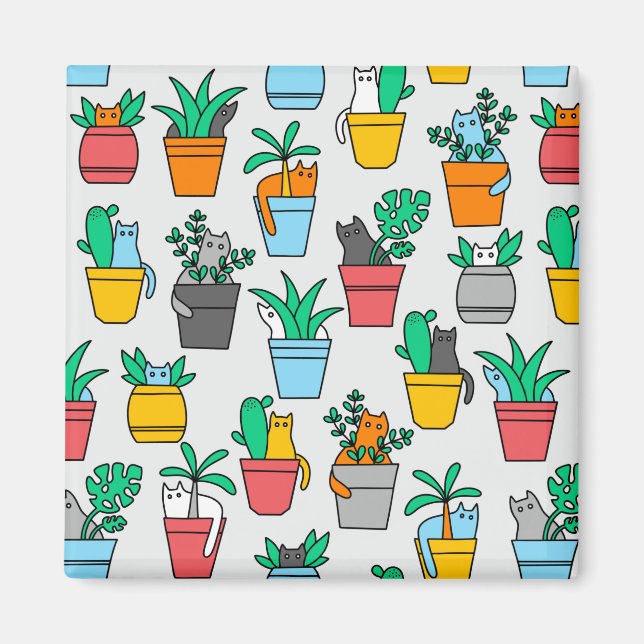 Cats in the flowerpots magnet (Front)