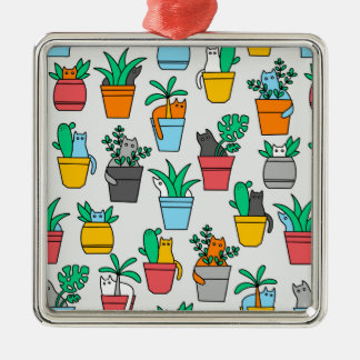 Cats in the flowerpots metal ornament