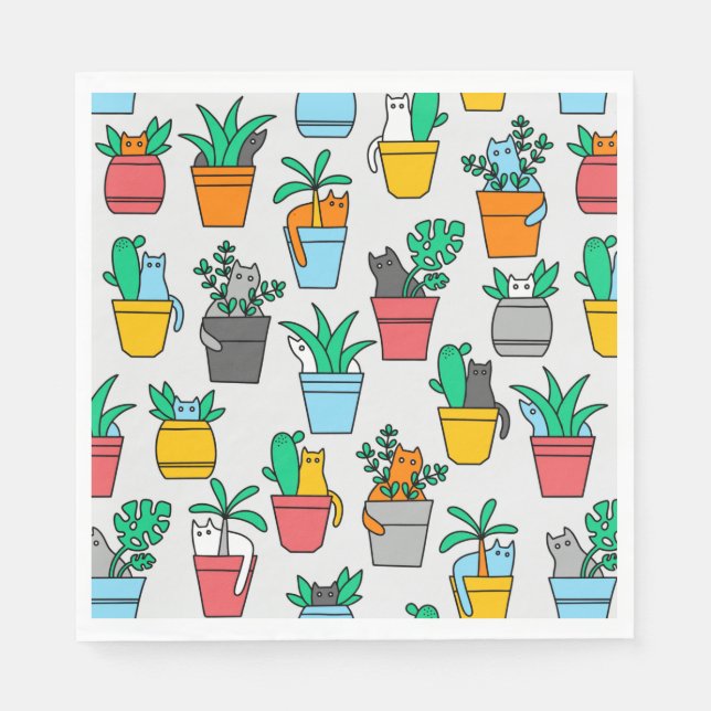 Cats in the flowerpots napkin (Front)