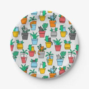 Cats in the flowerpots paper plate