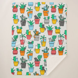 Cats in the flowerpots sherpa blanket