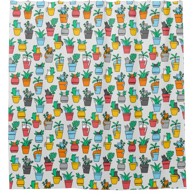 Cats in the flowerpots shower curtain (Front)