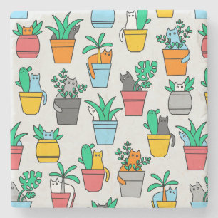 Cats in the flowerpots stone coaster