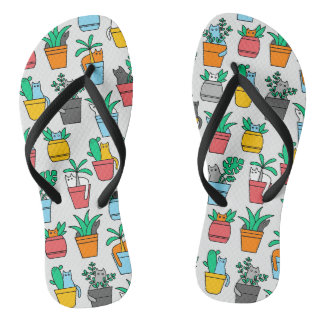 Cats in the flowerpots thongs