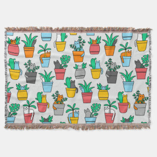 Cats in the flowerpots throw blanket