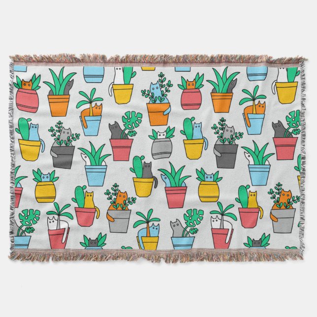 Cats in the flowerpots throw blanket (Front)