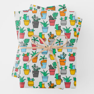 Cats in the flowerpots wrapping paper sheet