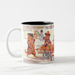 Cats in the Market Square by Louis Wain Two-Tone Coffee Mug