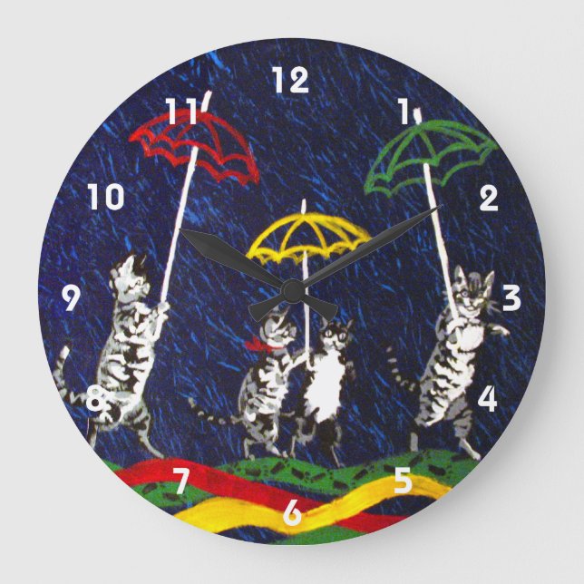 Cats in the Rain Large Clock (Front)