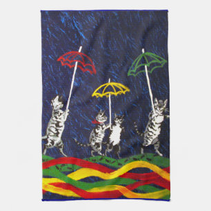 Cats in the Rain Tea Towel