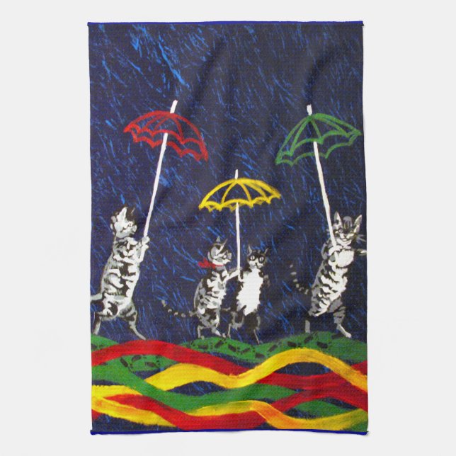 Cats in the Rain Tea Towel (Vertical)