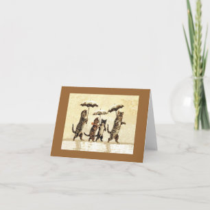 Cats in the Snow With Umbrellas Note Card