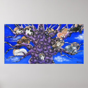 Cats in Tree Whimsical Art Poster
