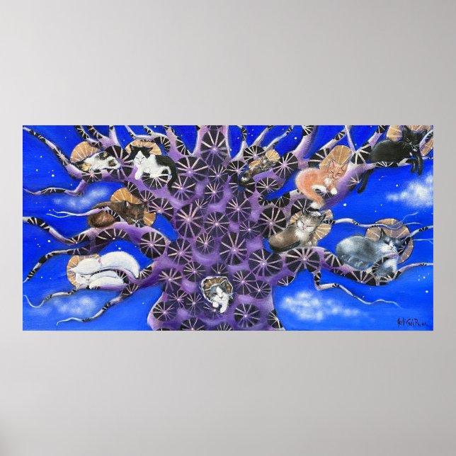 Cats in Tree Whimsical Art Poster (Front)