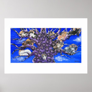 Cats in Tree Whimsical Art Poster