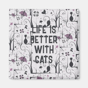 Cats in Trees Cute Silhouette Pattern Personalise Magnet