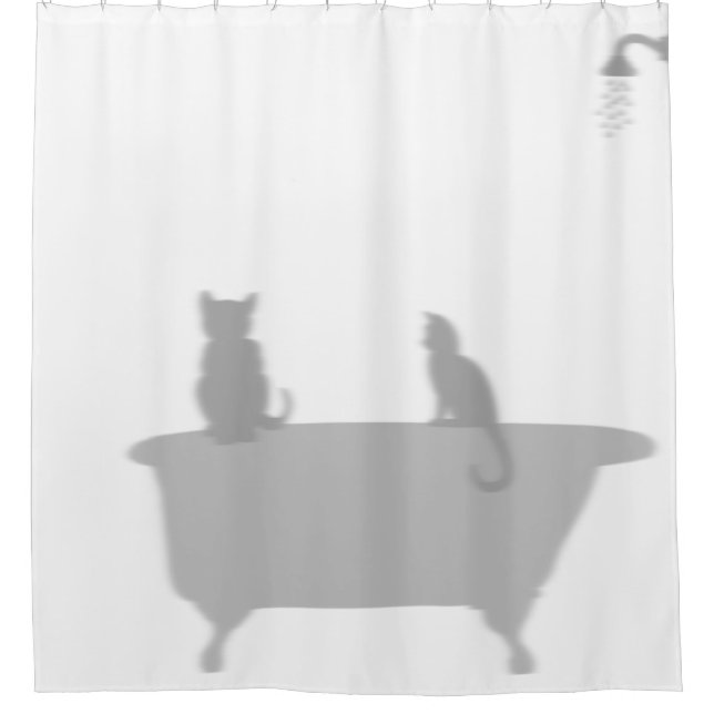 Cats In Tub Shower Silhouette Shadow Funny Curtain (Front)