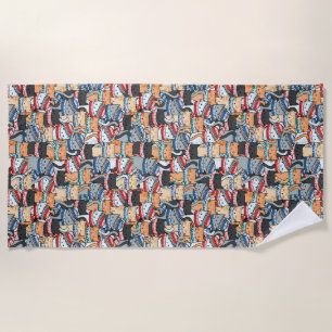 Cats in Winter Scarves & Hats Pattern Beach Towel