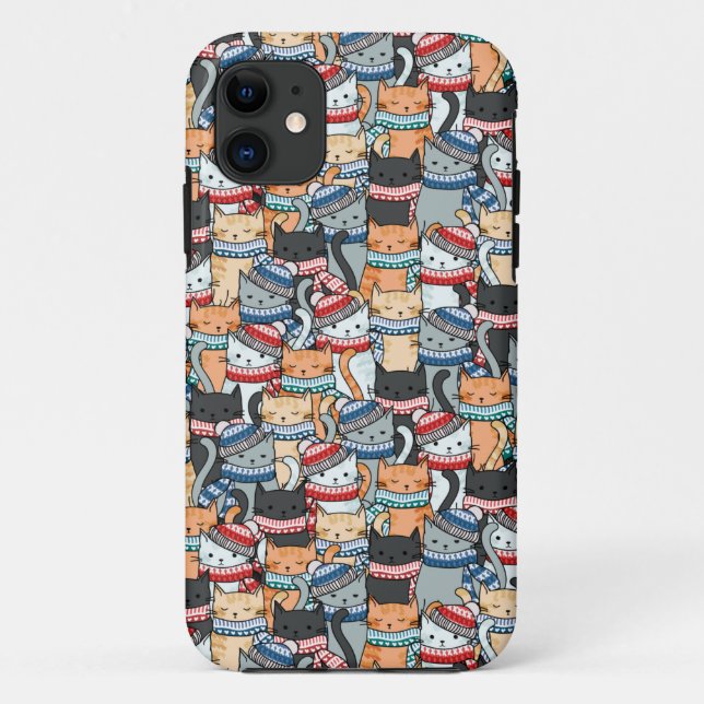 Cats in Winter Scarves & Hats Pattern Case-Mate iPhone Case (Back)